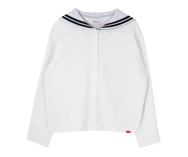 2018 Spring New Arrival Vintage Kawaii Cute Lovely Korea Heart Club Letters Embroidery Sailor Collar Cardigans Sweater Fashion