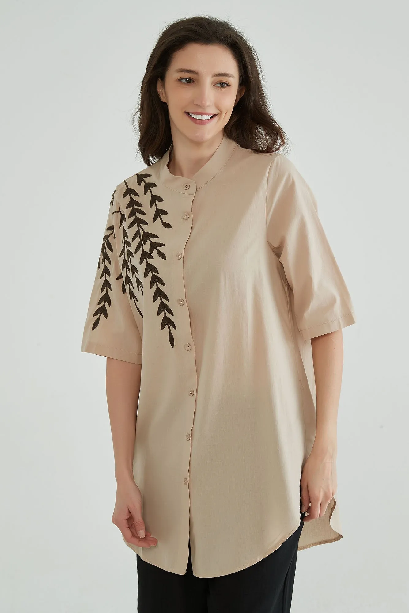 Almond Beige Women Embroidered Kaftan