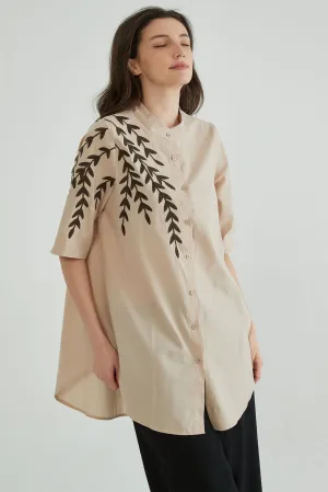Almond Beige Women Embroidered Kaftan