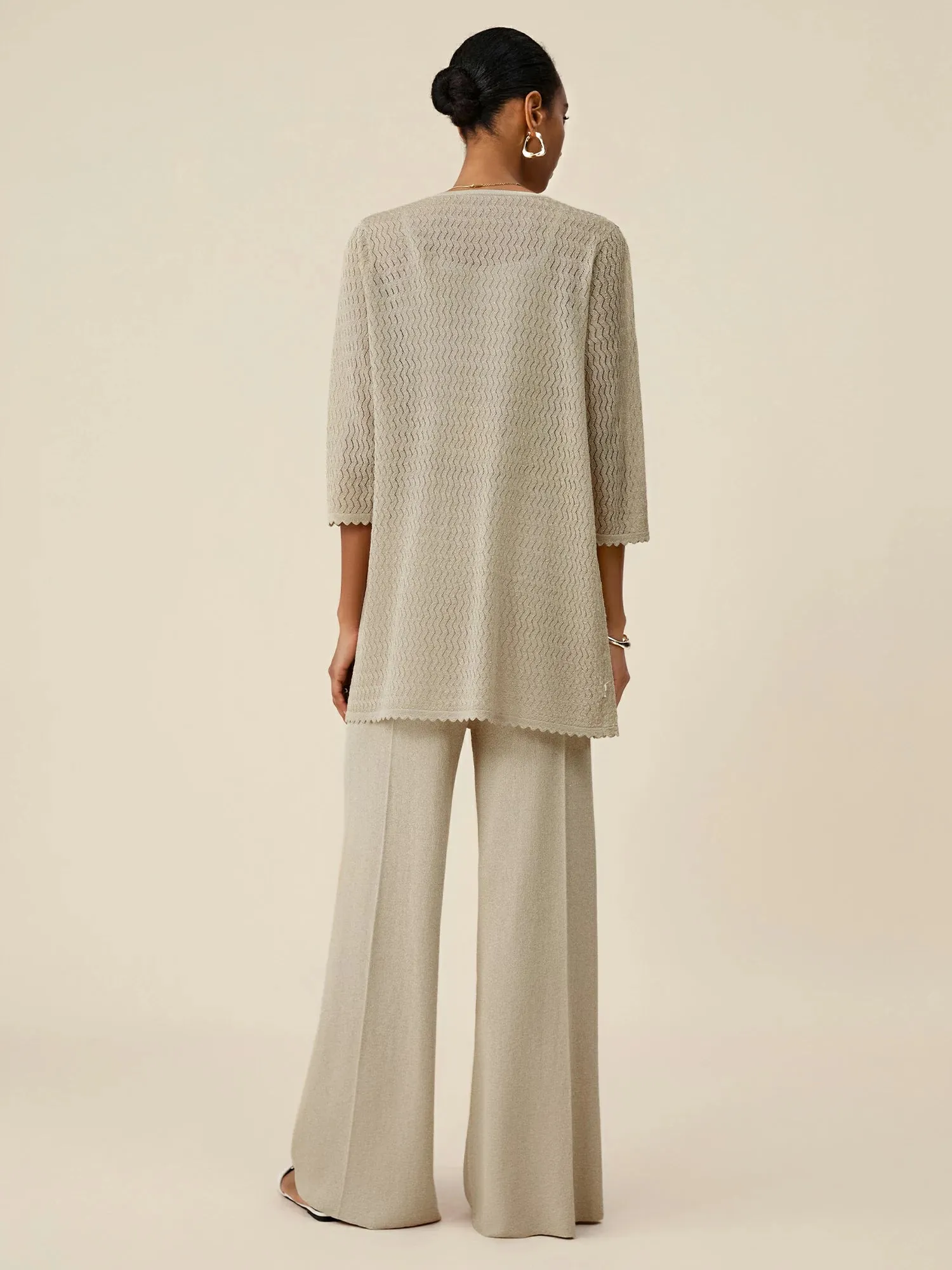 Amoretu Gold Silver Yarn Mid-Sleeve Simple Cardigan