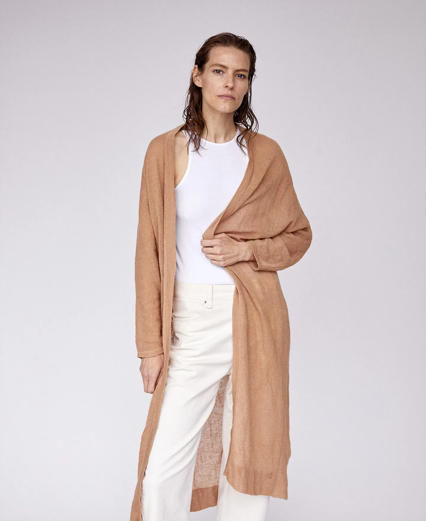 Camel Merino And Alpaca Long Cardigan