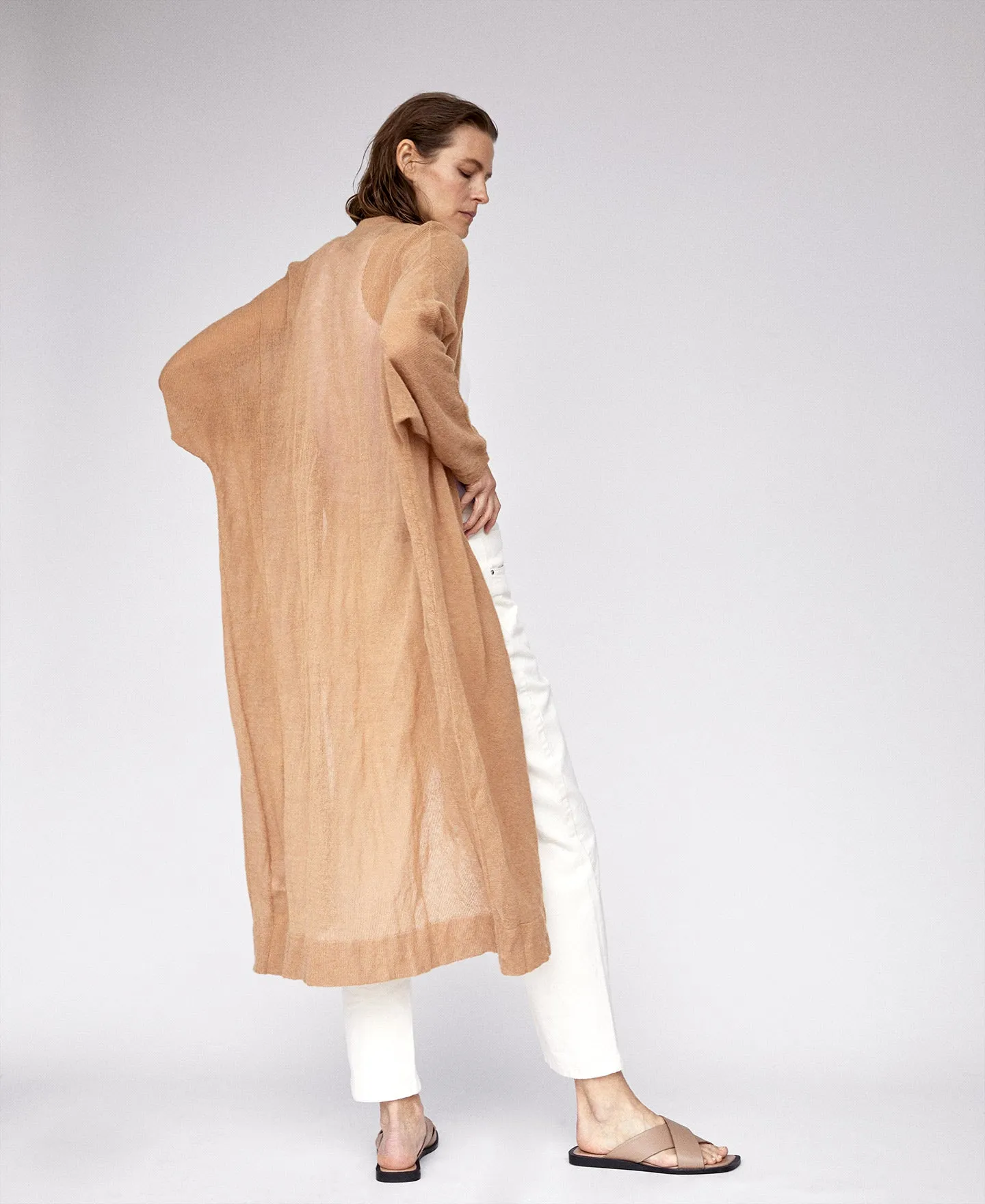 Camel Merino And Alpaca Long Cardigan