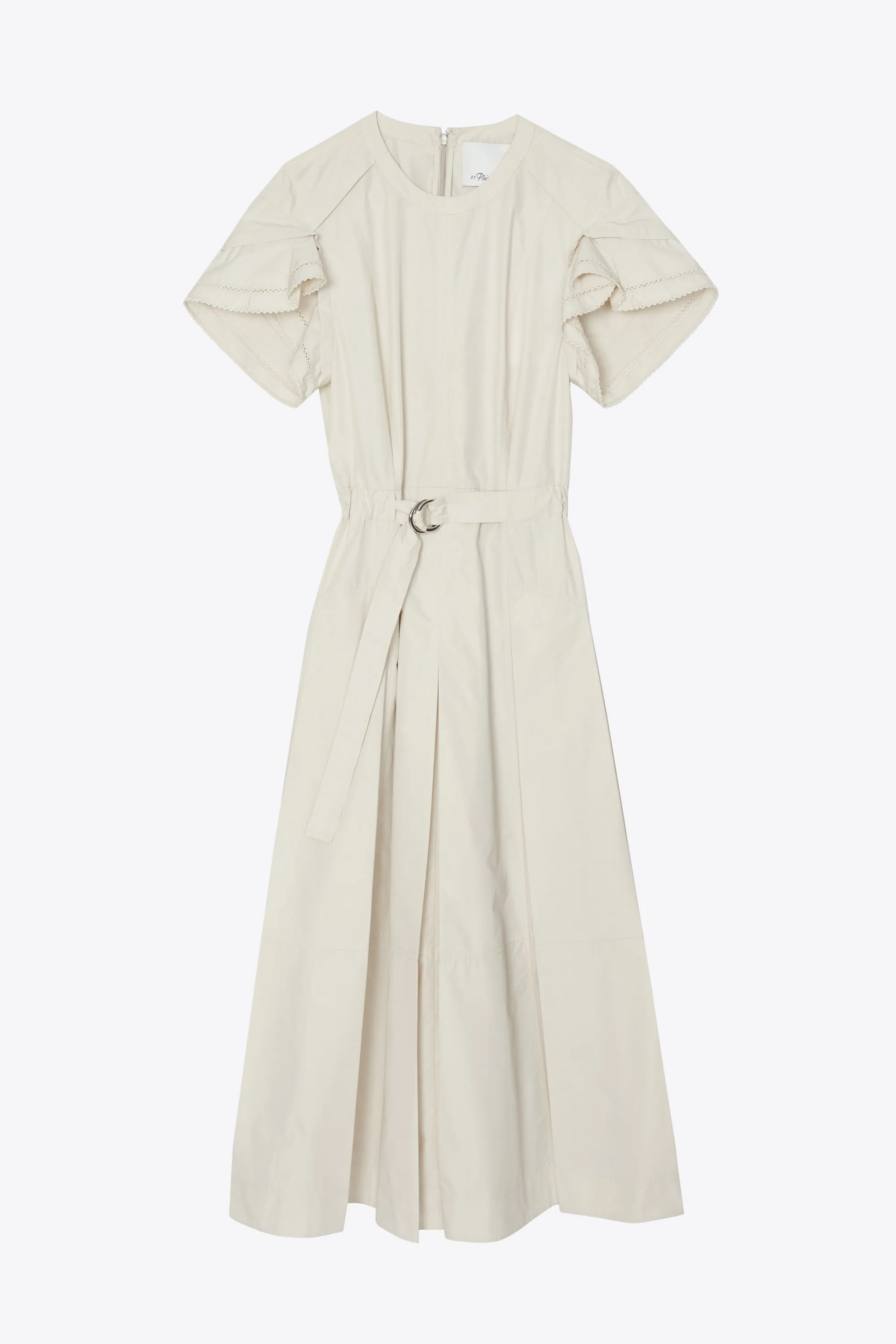 Cascade Drape Short Sleeve Belted Midi Dress