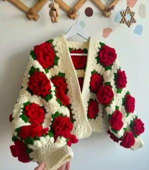 Expert help Exclusive AAAmberkar Crochet Cardigan Rosette Handmade International shipping – Bloom