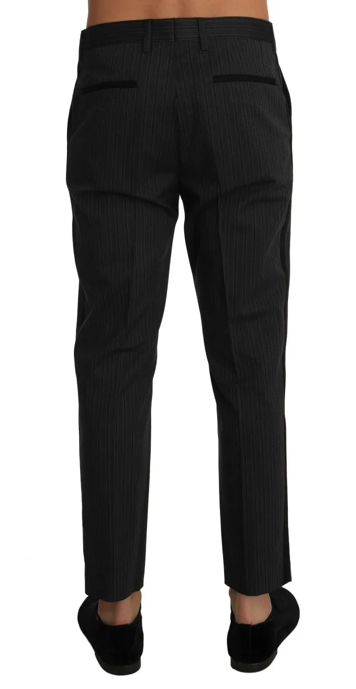 Gray Black Cotton Striped Dress Trousers Pants