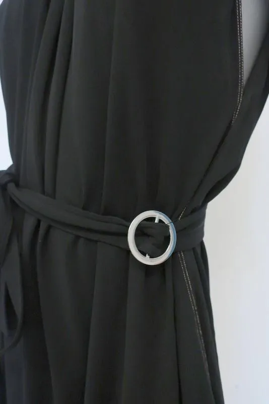 Helmut Lang Dress Black Shirred Jersey Size Extra Small Belted Halter Midi