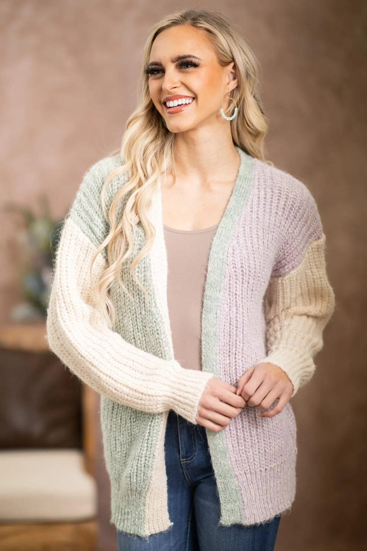 Lavender and Sage Colorblock Cardigan