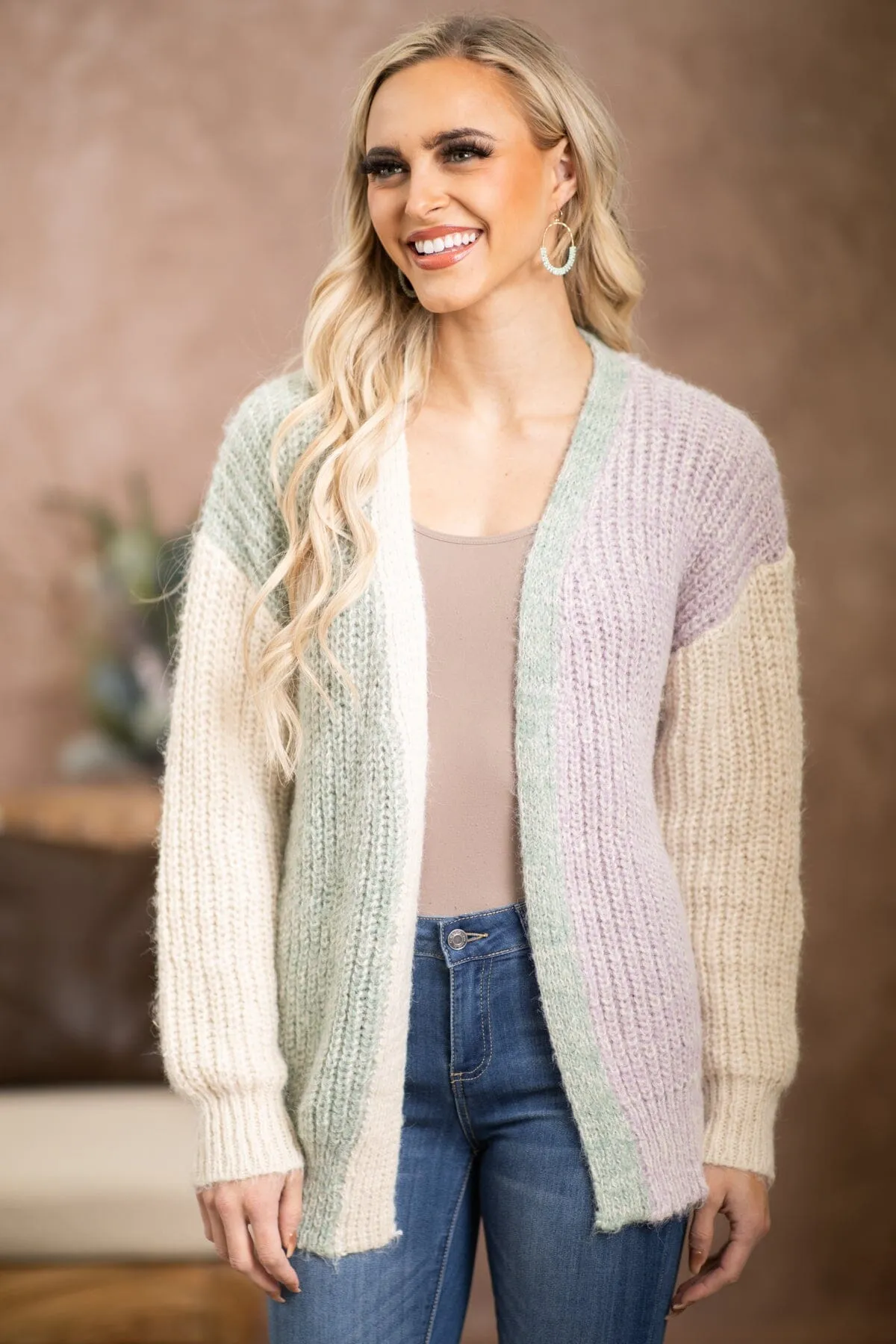 Lavender and Sage Colorblock Cardigan