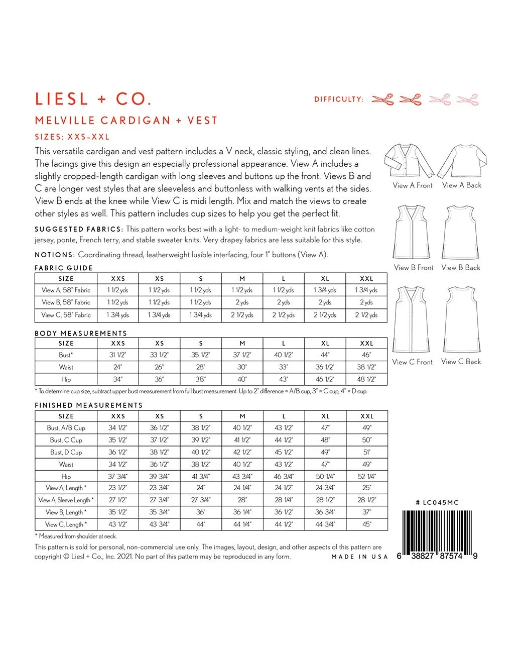 Liesl   Co - Melville Cardigan and Vest Sewing Pattern