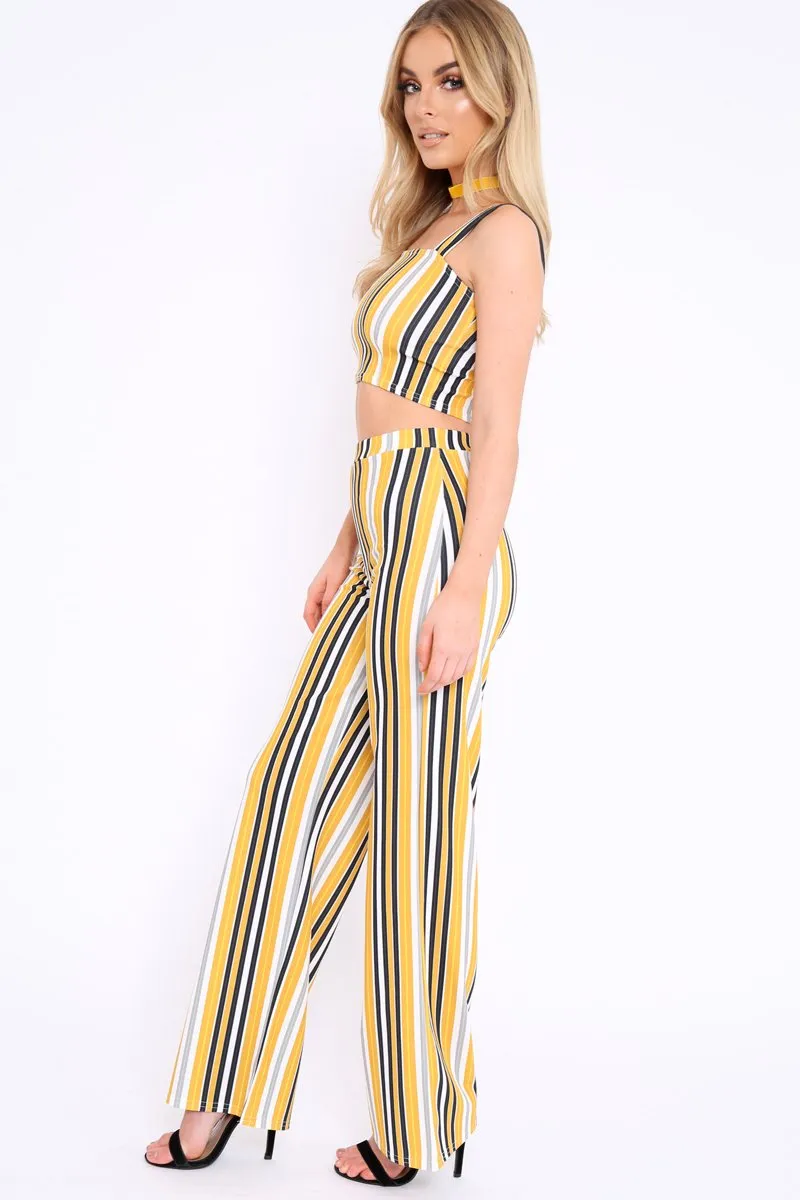 Mustard Striped Crop Top and Trousers Co-ord Set - Kimmy