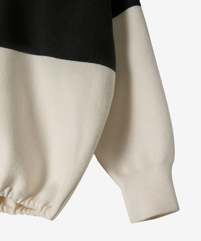 OBER Golf Color Block Hooded Knit Cardigan - Light Beige