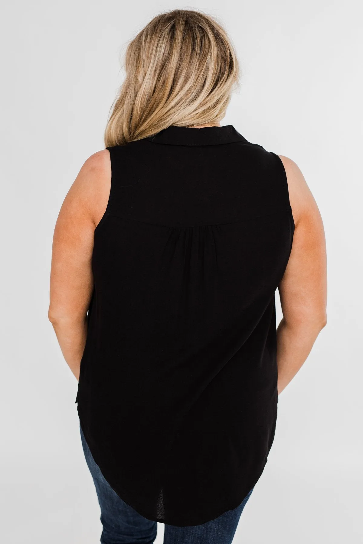 Taking Chances Collar Tank Top- Black