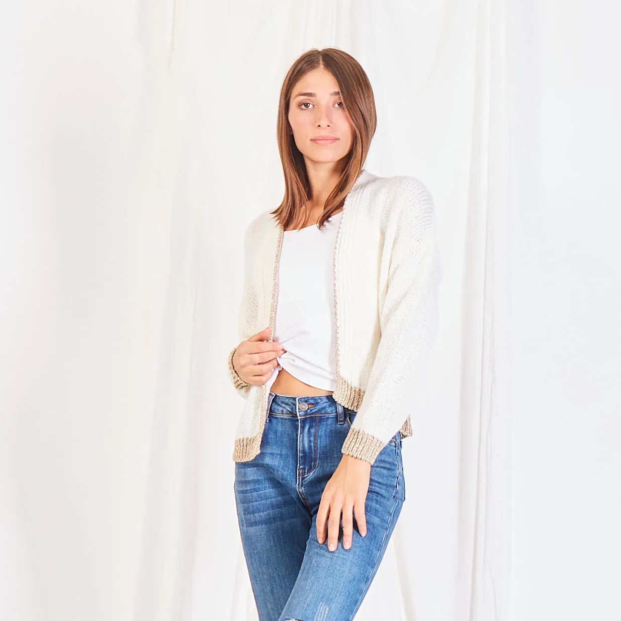 Wholesale knitted cardigan with lamé detail