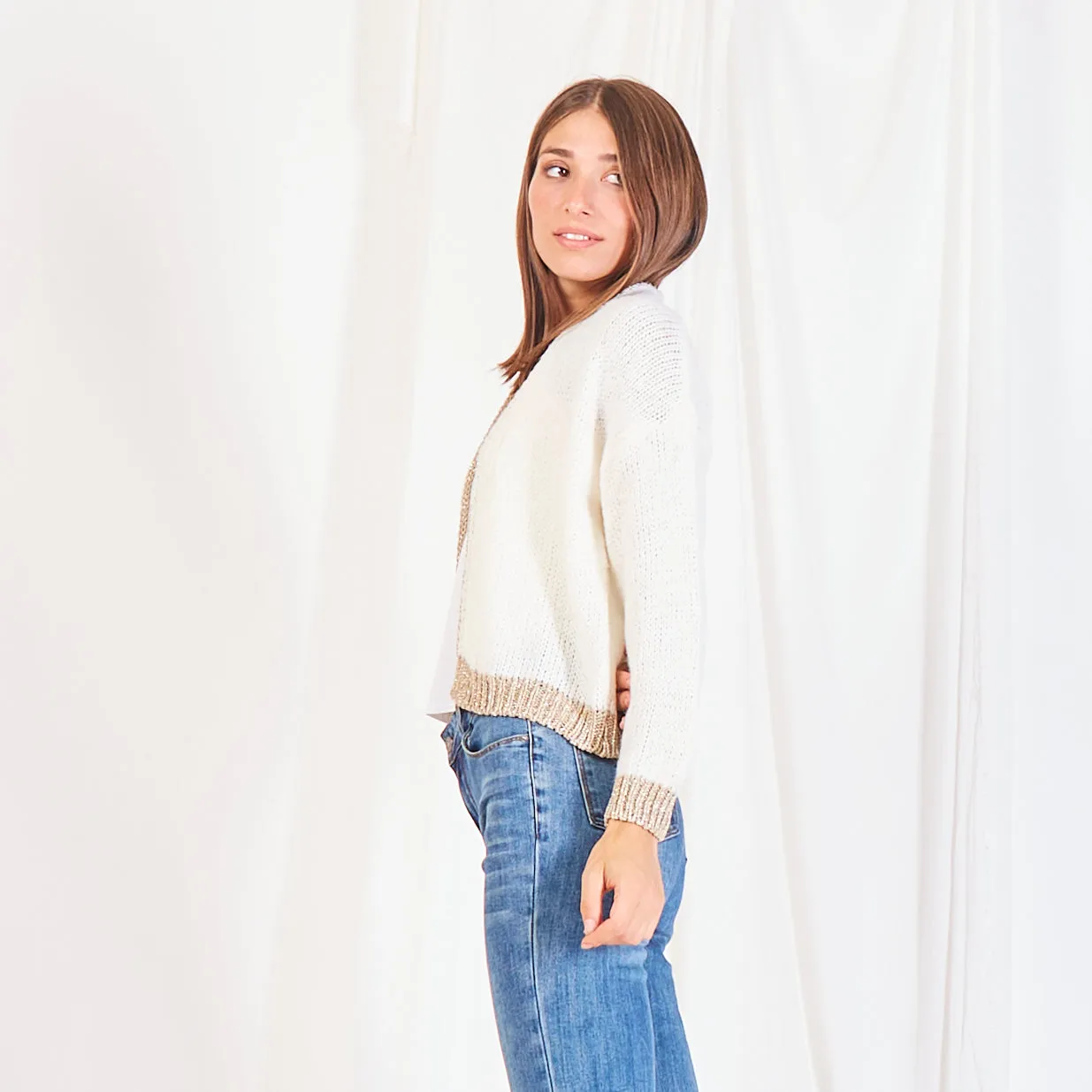 Wholesale knitted cardigan with lamé detail