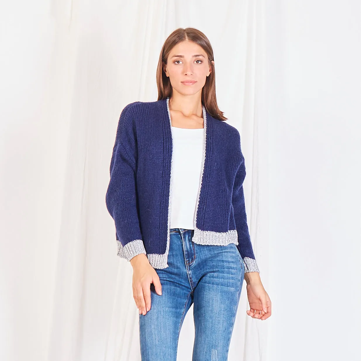 Wholesale knitted cardigan with lamé detail