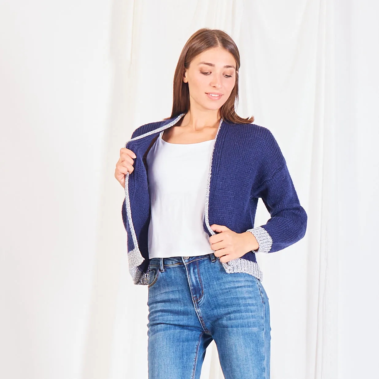 Wholesale knitted cardigan with lamé detail