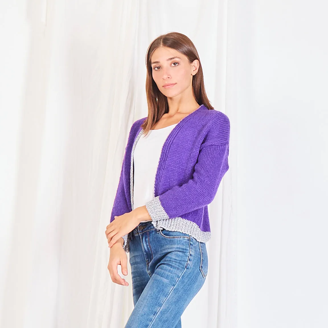 Wholesale knitted cardigan with lamé detail
