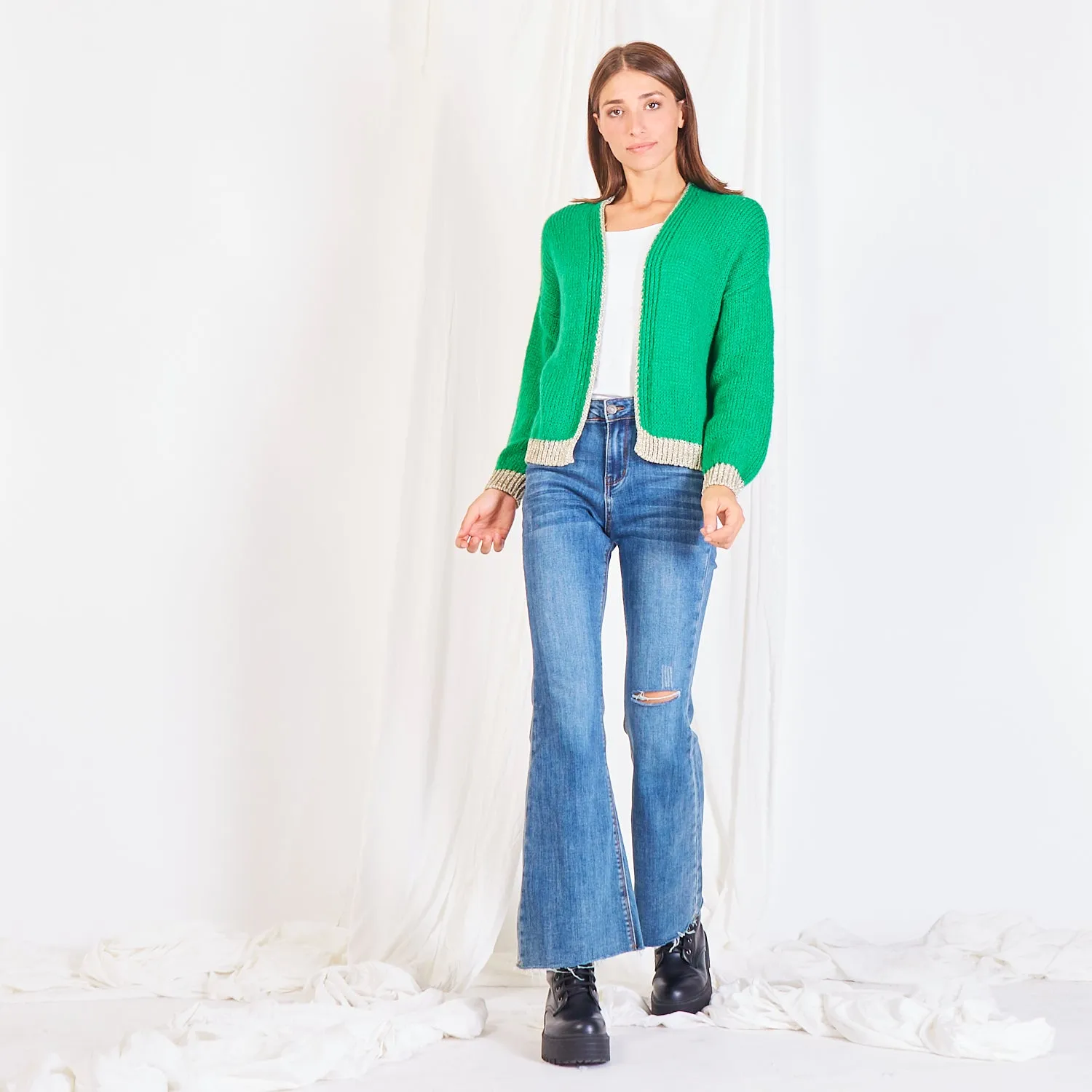 Wholesale knitted cardigan with lamé detail