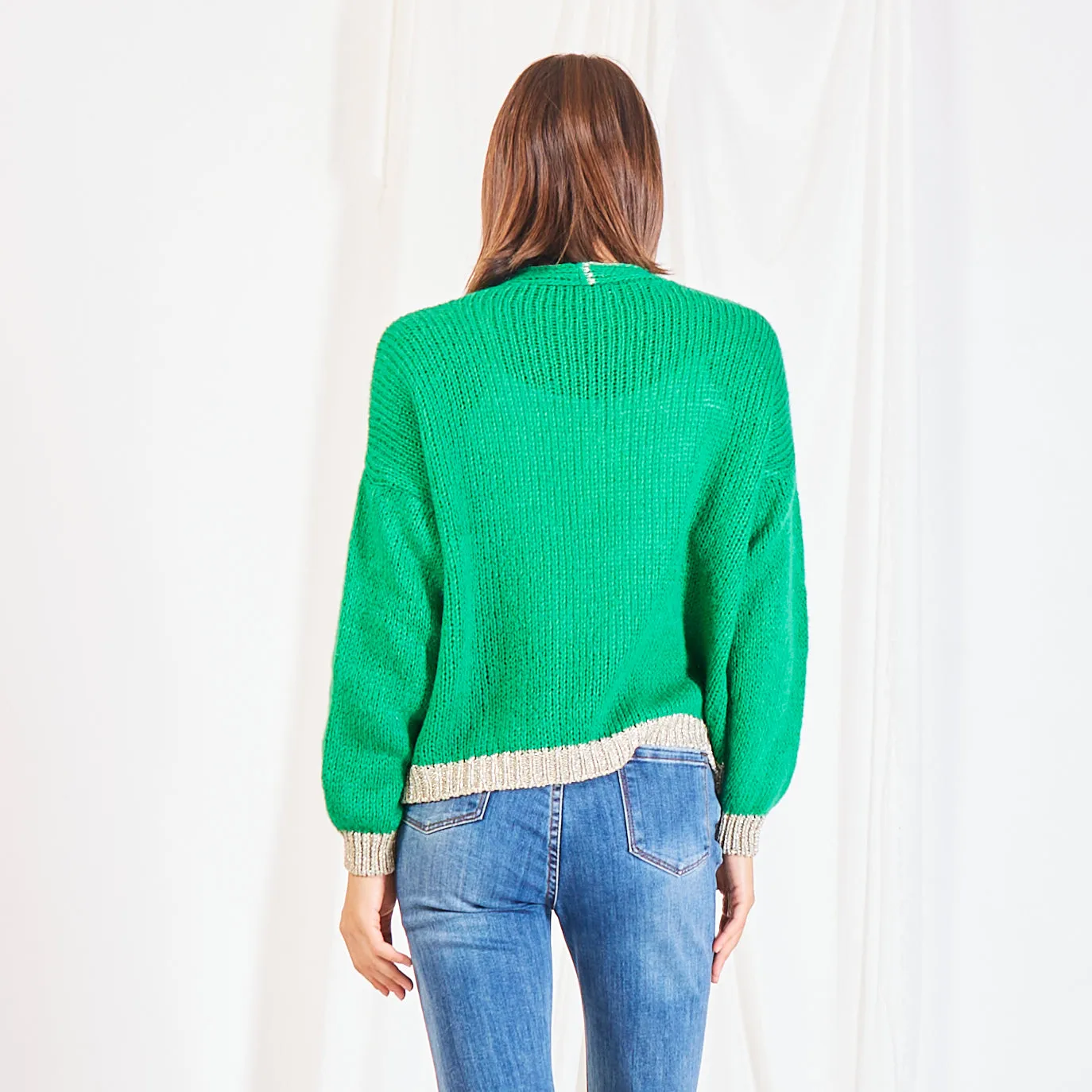 Wholesale knitted cardigan with lamé detail