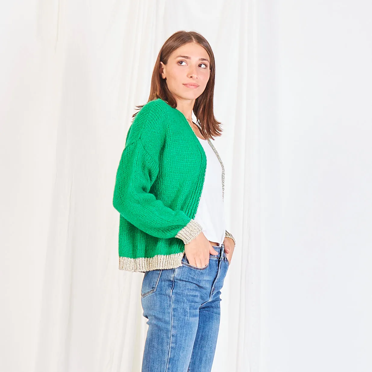 Wholesale knitted cardigan with lamé detail