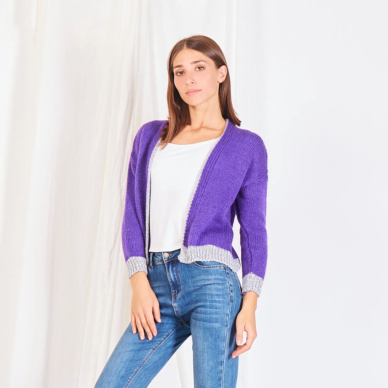 Wholesale knitted cardigan with lamé detail