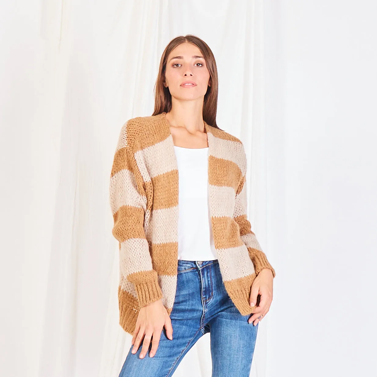 Wholesale striped cardigan in color block