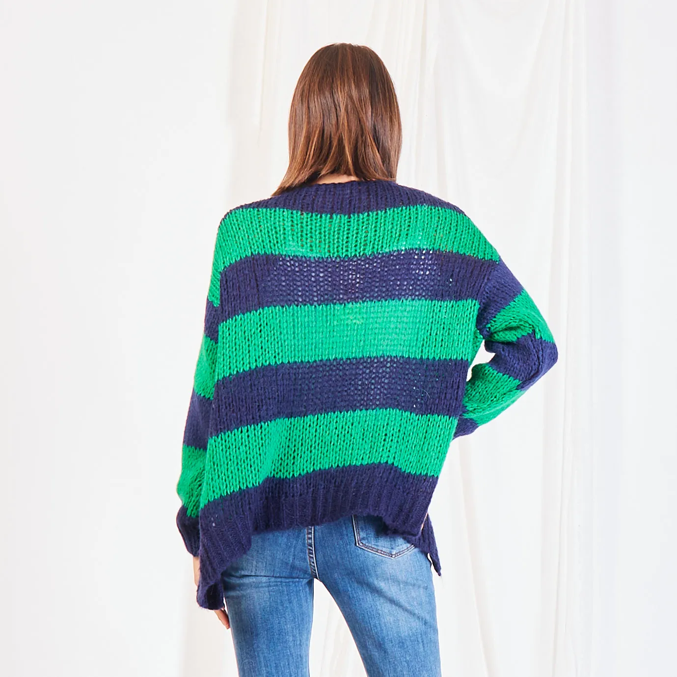 Wholesale striped cardigan in color block