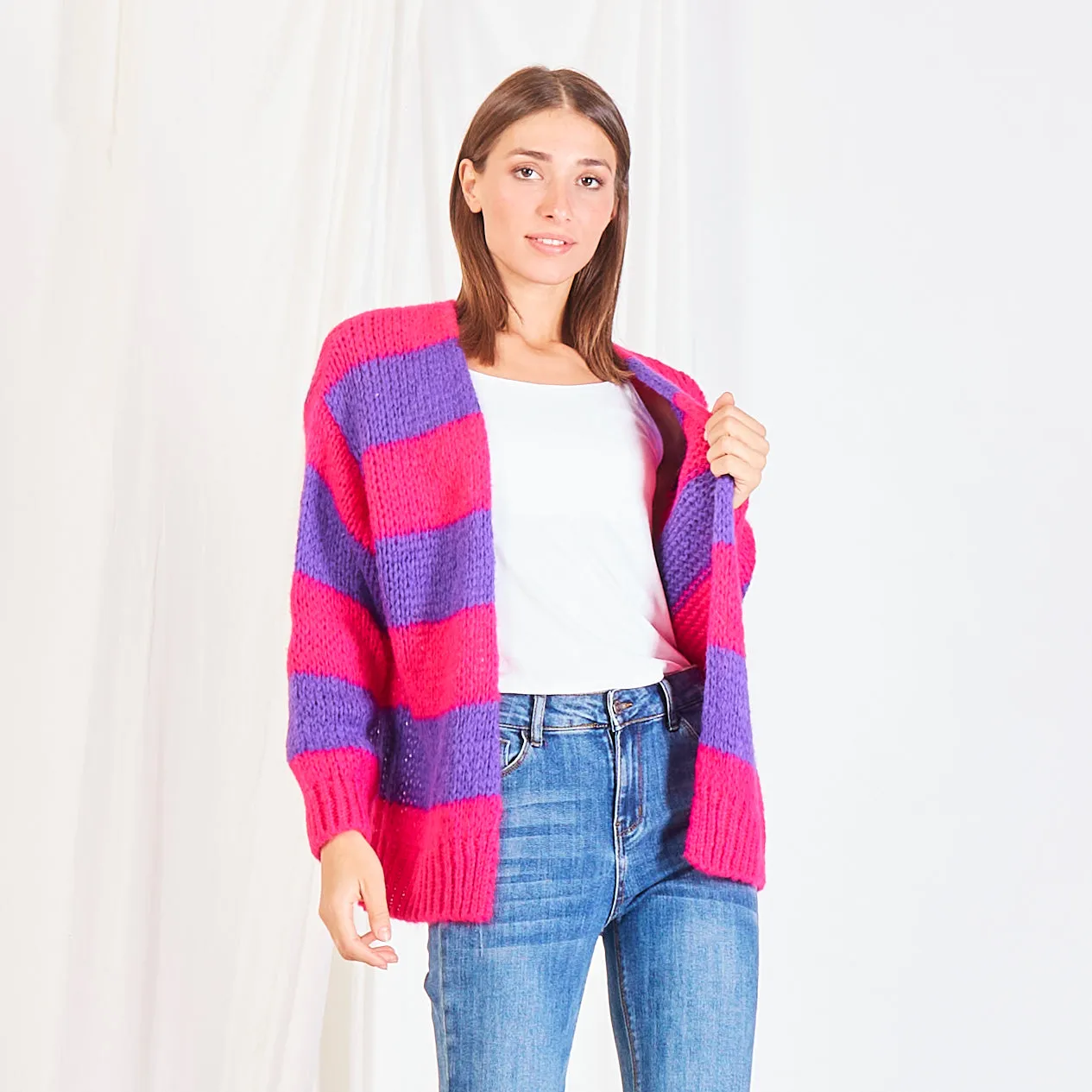 Wholesale striped cardigan in color block