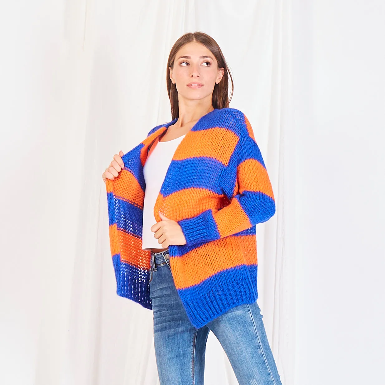 Wholesale striped cardigan in color block