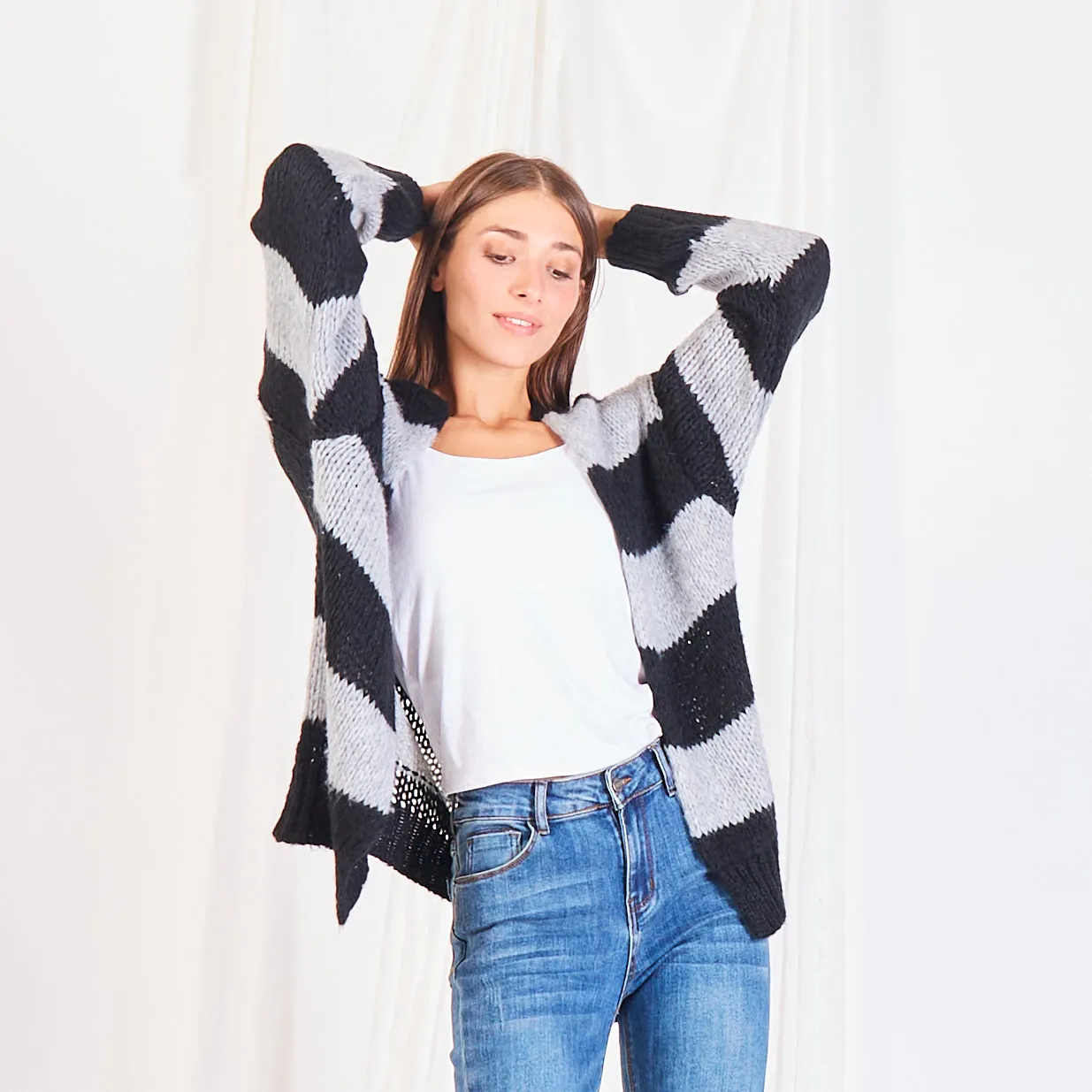 Wholesale striped cardigan in color block