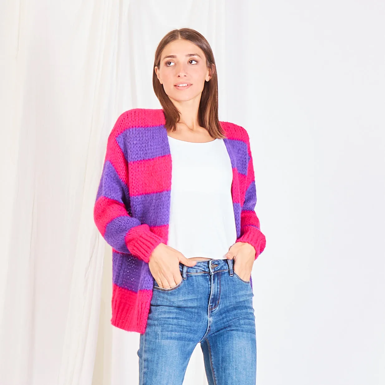 Wholesale striped cardigan in color block