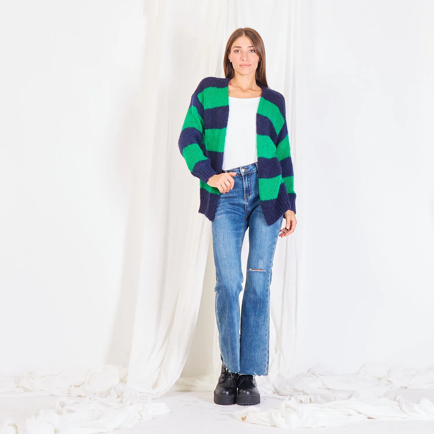 Wholesale striped cardigan in color block