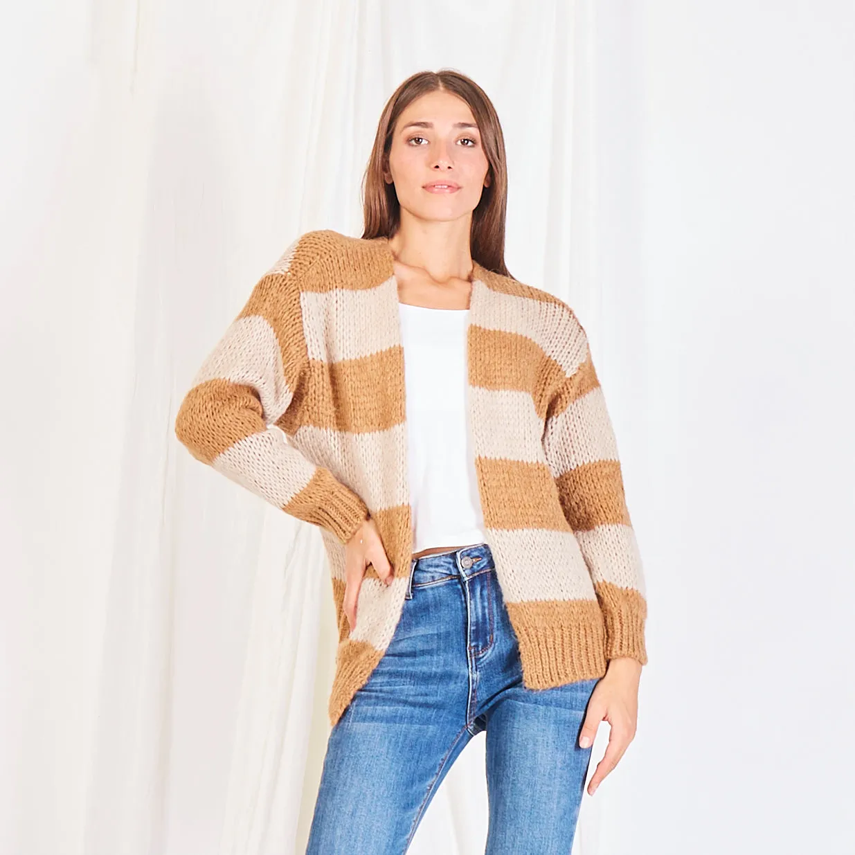 Wholesale striped cardigan in color block