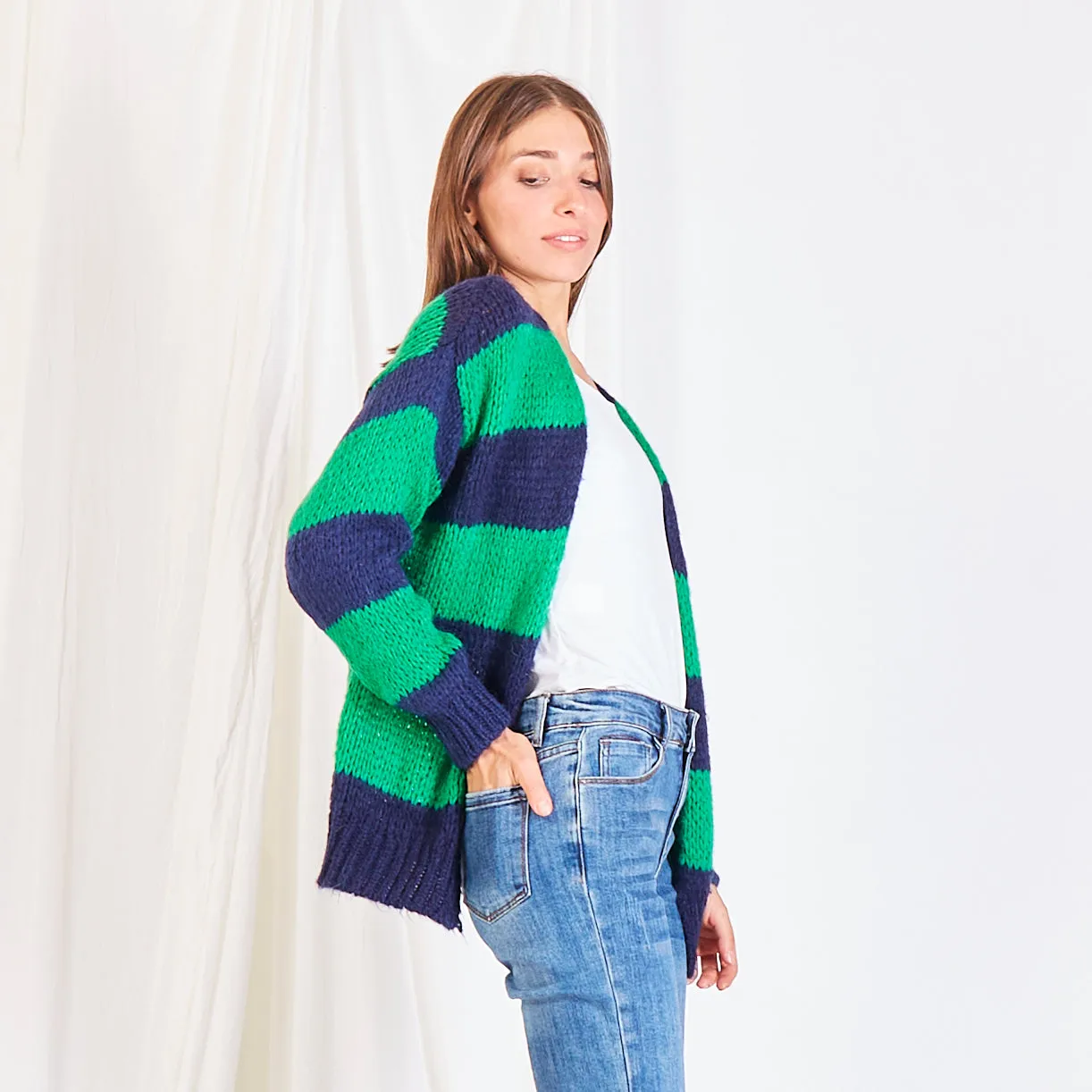 Wholesale striped cardigan in color block