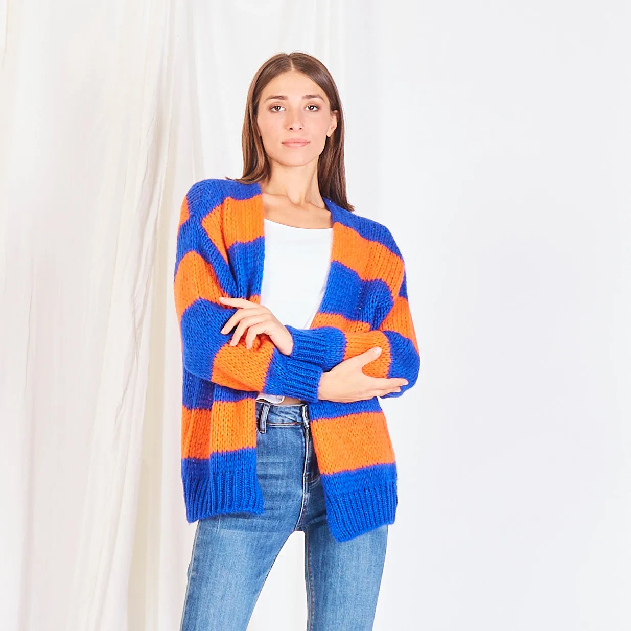 Wholesale striped cardigan in color block